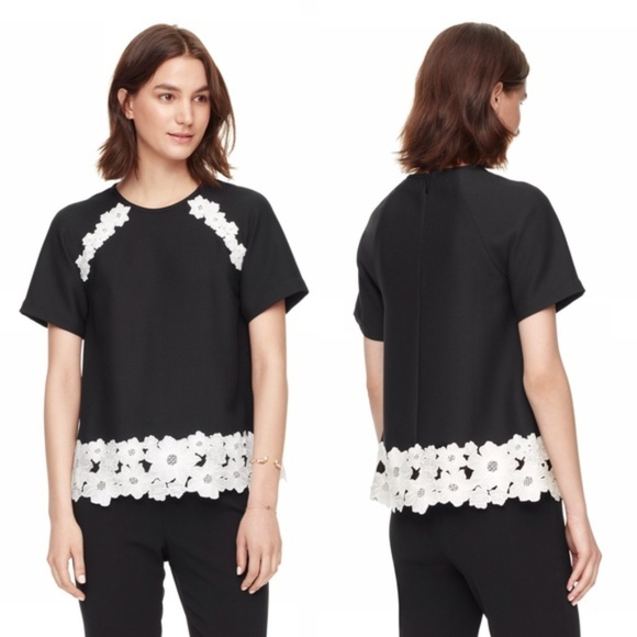 kate spade Tops - Kate Spade Black Lace Trim Satin Crepe Top